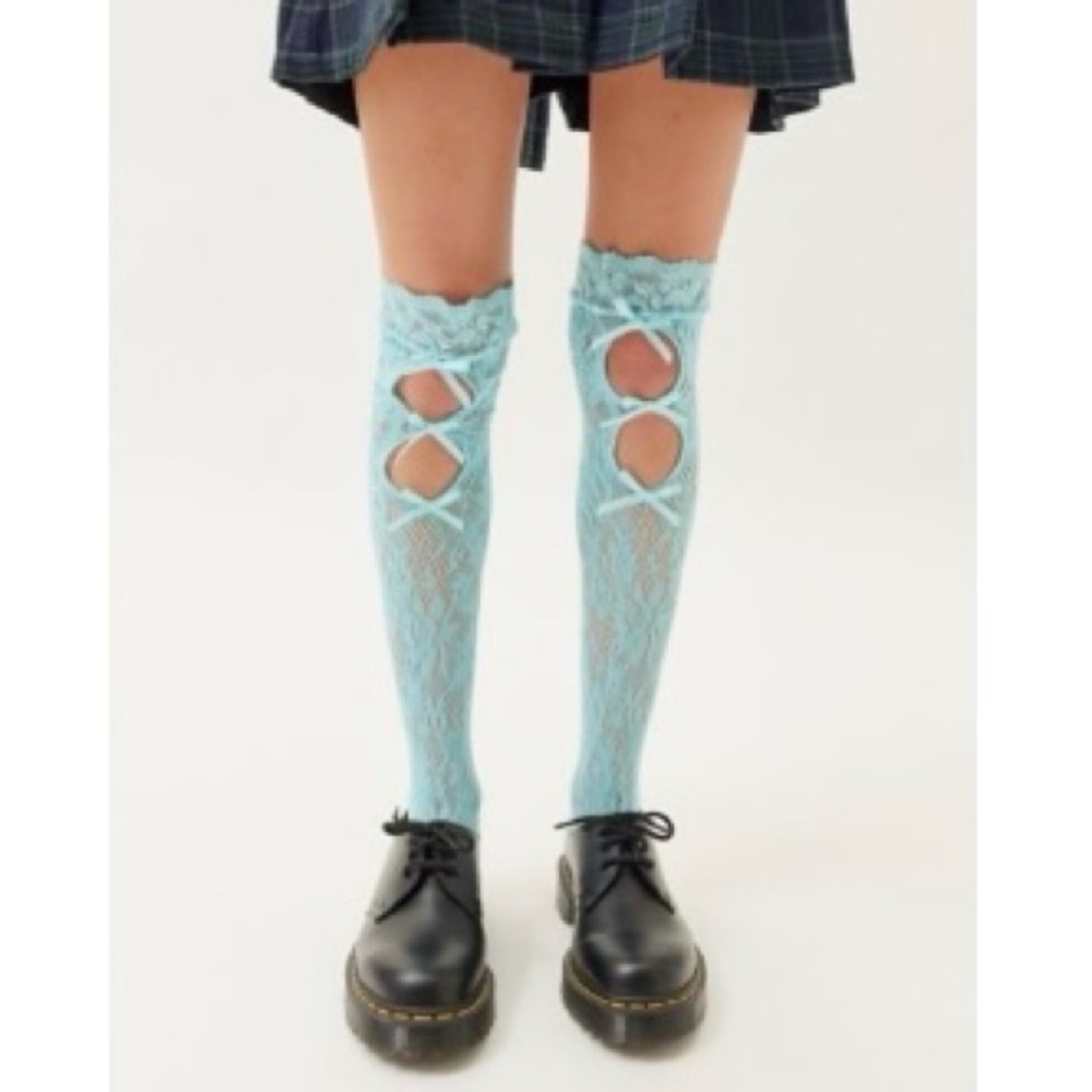 UO Cut-Out Lace Thigh High Sock - Blue